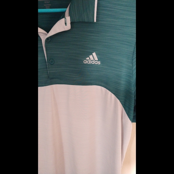 💕HP Adidas performance golf men's t shirt with collar polo white green size M - Picture 2 of 6
